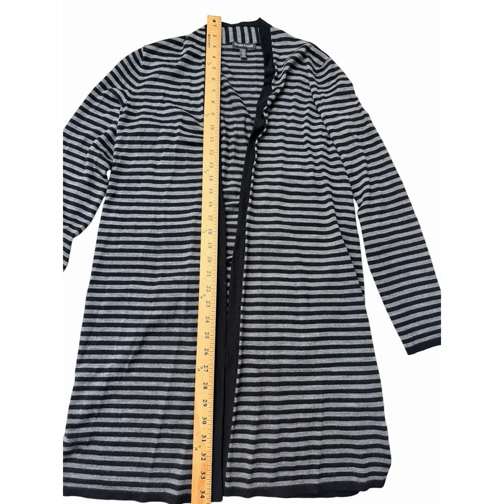 Eileen Fisher Cardigan XS 100% Merino Wool Striped Knit Sweater‎ Women's #YZ5-3